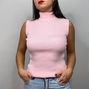 Croft & Barrow Pink Sleeveless Mockneck Ribbed Sweater